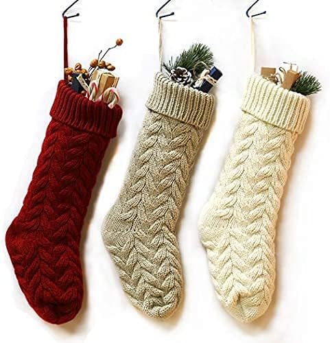 Guojanfon 3 Paket Klasik Noel Örgü Çorap 18 Noel Tatili Asılı Çorap Süslemeleri Beyaz Kırmızı ve Gri (Uzunluk 18)