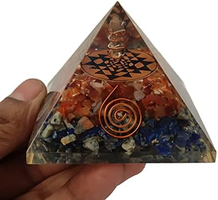 Sharvgun Orgonit Piramit Carnelian & Lapis Lazuli Taş Çiçek Hayat Orgon Negatif Enerji Koruma 65-70MM, Etra Büyük