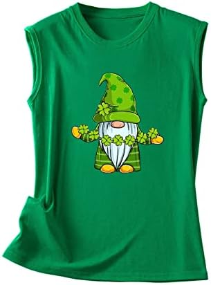 Tankı Üstleri Kadınlar için Aziz patrick Günü Tshirt Komik Shamrock Gnome Baskı Yelek Yaz Moda Kolsuz Tee Gömlek