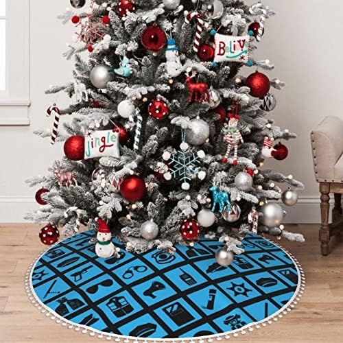 Noel Ağacı Etek Pom Trim ile İnce-Mavi-Çizgi-Polis-Simgeler Tatil Noel ev dekorasyonu 30
