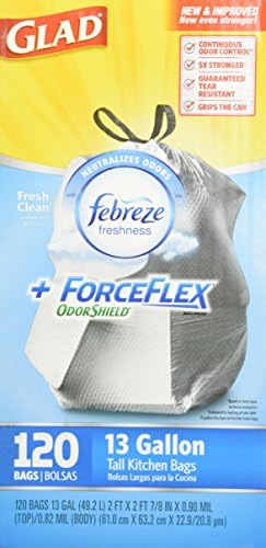 Glad Forceflex Odorshield İpli Mutfak Çöp Torbaları 13 Galon, Taze Temiz, 120 Adet