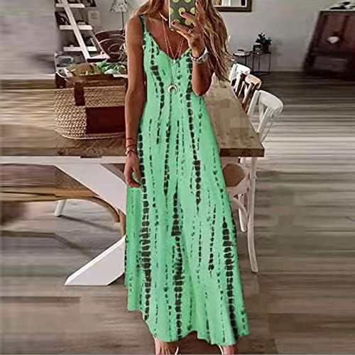 ADHOWBEW Maxi Elbise Kadınlar için Rahat Gevşek Fit V Boyun Kayma Elbise Moda Kravat Boya Akan Artı Boyutu Yaz Plaj