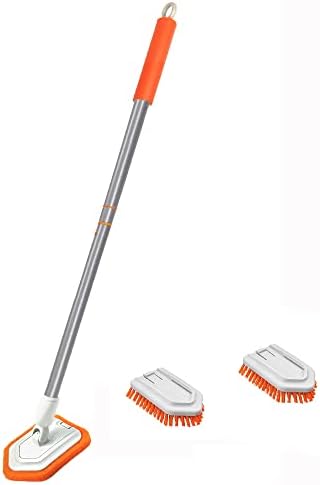 Duş Scrubber 2-in-1 Küvet ve Kiremit Temizleme Fırçası Uzun Saplı, JEHONN 2 Sert Kıl tahta fırçası ve 1 Sünger Kafa