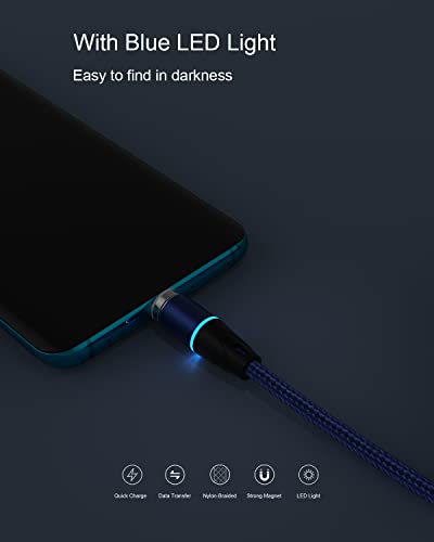 NetDot Gen12 mikro USB ve USB-C [3.3 ft,3 Paket Mavi] Manyetik Hızlı Şarj Veri Aktarım Kablosu Android Cihaz ile Uyumlu