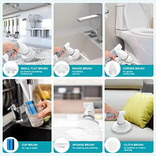 Elektrikli Sıkma Yıkayıcı-Uzatma Saplı ve 8 Fırçalı Temizlik için Duş Yıkayıcı Kablosuz Kafa Banyo, Fayans, Zemin,