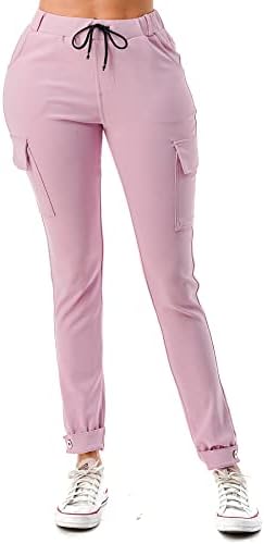 Kadın kargo Joggers yüksek bel ipli düz koşu ter pantolon yardımcı cepler ile