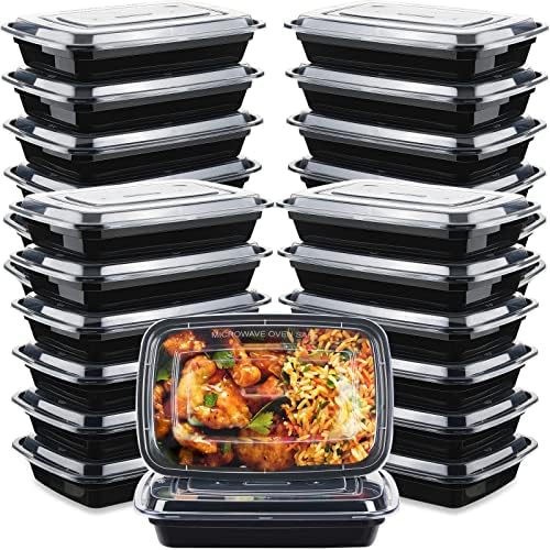 150 Paket Yemek Hazırlama Kapları Kapaklı 24 oz Gıda Saklama Kapları Tek Kullanımlık Plastik Bento Kutusu Siyah Dikdörtgen