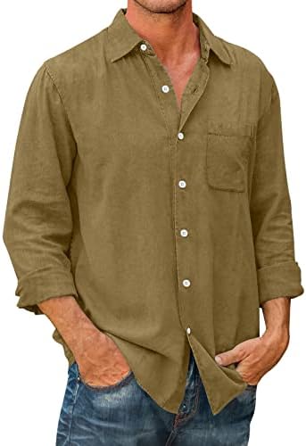 DSODAN Erkek Sonbahar Gömlek Düğmesi Aşağı Uzun Kollu Turn-aşağı Yaka Casual Gömlek İş Resmi T Shirt Ön Cep