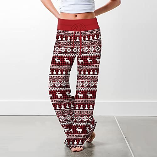 Kadın dinlenme pantolonu Noel Baskı Yoga Pantolon Sweatpants Rahat Pijama Alt Düz Bacak Joggers