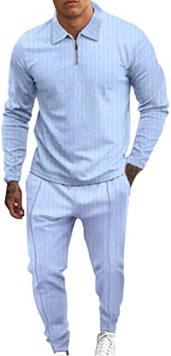 Gece yarısı Smokin erkek Rahat Şerit İki Parçalı Set Fermuar Yaka Bluz İpli cep pantolon seti Moda