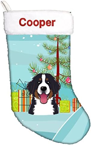 Caroline'ın Hazineleri BB1609CSEMB Noel Ağacı ve Bernese Dağ Köpeği Kişiselleştirilmiş Noel Çorabı, Şömine Asılı Çoraplar