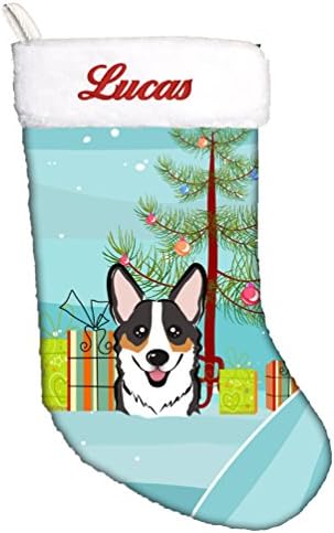 Caroline'ın Hazineleri BB1627CSEMB Noel Ağacı ve Üç Renkli Corgi Kişiselleştirilmiş Noel Çorabı, Şömine Asılı Çoraplar