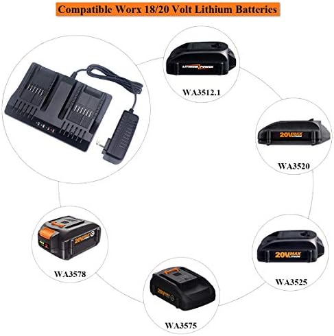 Worx 18V 20 Volt Lityum Pil için çift Bağlantı Noktalı WA3875 Şarj Cihazı , WA3732, WA3742, WA3881, WA3847, WA3835,