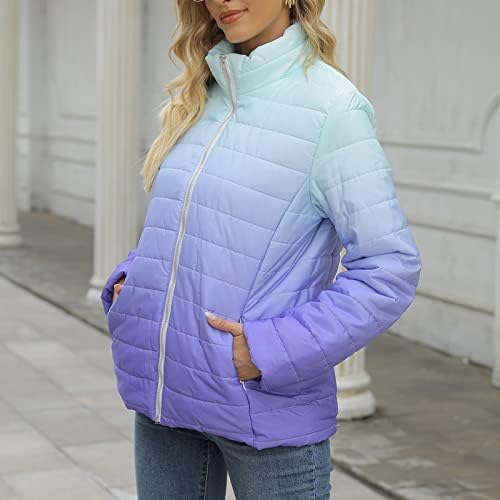 Kadın Moda Degrade Pamuk kapitone ceket Ceket Zip Up Kaplumbağa Boyun Kapitone Uzun Kollu Dış Giyim Kış Hafif Üstleri