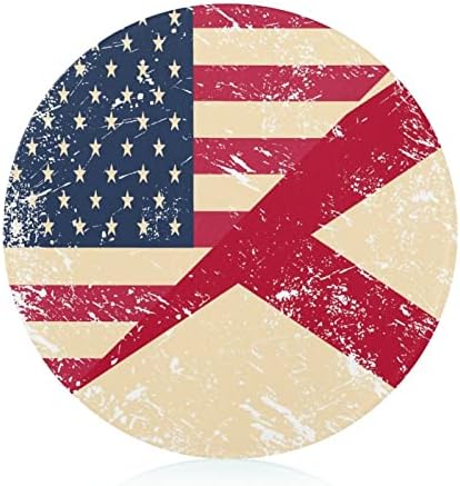 Retro ABD ve Alabama Eyalet Bayrağı Cam Kesme Tahtaları Yuvarlak doğrama tahtası Kişiselleştirilmiş Özel Kesim Paspaslar