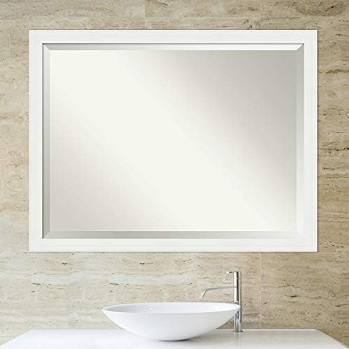 Amanti Art Eğimli Banyo Aynası (33,5 x 43,5 inç).), Vanity Beyaz Dar Çerçeve-Duvar Aynası Beyaz, X-Large