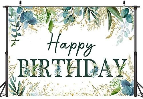 Ticuenicoa 7×5ft Yeşil Tropikal Mutlu Doğum Günü Zemin Altın Yapraklar Yeşillik Kadın Erkek Mutlu Doğum Günü Arka