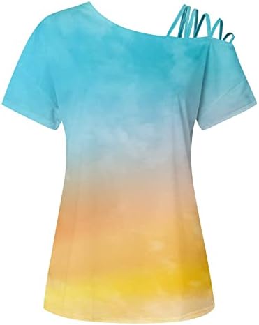 FMCHICO Kadınlar için Rahat Yaz Tek Kapalı Omuz Strappy T Shirt Kısa Kollu Tops