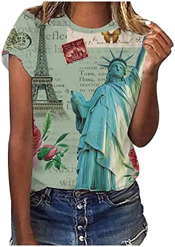 Vatansever Gömlek Kadınlar için Kısa Kollu Üstleri ABD Bayrağı Baskılı T Shirt Yuvarlak Boyun Gömlek Grafik Gevşek