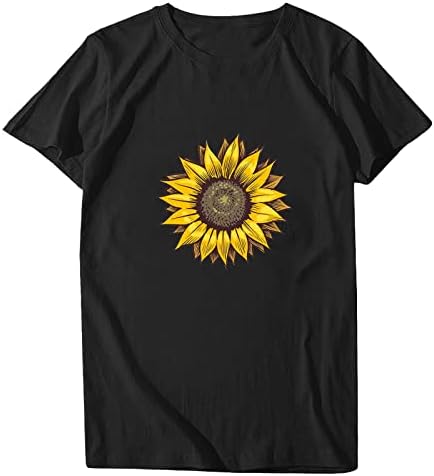 Ayçiçeği Baskı Tee Üstleri Kadın Yaz Sevimli Grafik Crewneck Kısa Kollu Üstleri Rahat bol tişört