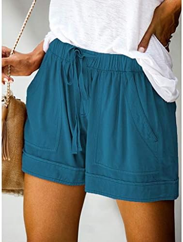 UOFOCO kadın Yaz Rahat Şort Düz Renk İpli Elastik Bel Kısa cepli pantolon