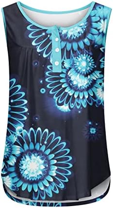 Tankı Üstleri Kadınlar için Yaz Moda V Boyun Kolsuz Tee Gömlek Casual Çiçek Baskılı Flowy Bluzlar Düğmeleri ile Gömlek