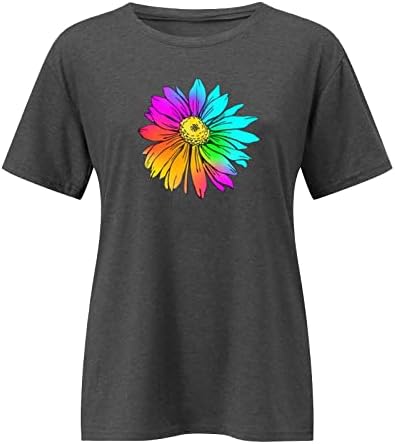 Bayan Tunik Üstleri Şık Rahat, 2023 Kısa Kollu Bluz Papatya Çiçek Baskı Temel Yaz grafikli tişört