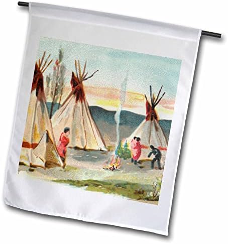 3dRose Kızılderili Wigwam Çadır Köyü Suluboya Sanatının Vintage Görüntüsü-Bayraklar (fl-371857-1)