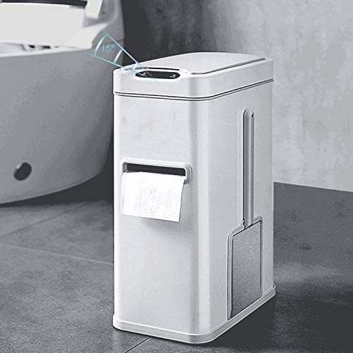 WENLII İndüksiyon çöp tenekesi kapaklı 7L Banyo çöp tenekesi Tuvalet Fırçası ve Doku Kutusu ile Paslanmaz Çelik Otomatik