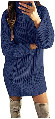 Kadın Örgü Elbiseler Örme Balıkçı Yaka Uzun Kollu Yuvarlak Boyun Elbise Sonbahar / kışlık kazak Elbise Kazak Elbise