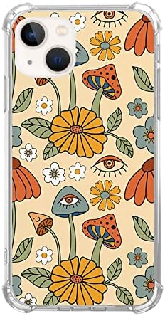 Jyrgkunlt Estetik Retro 70S Telefon Kılıfı için iPhone 13, Trippy Hippi Mantar ve Çiçek Gözlü Kılıf Kız Erkek Kadın