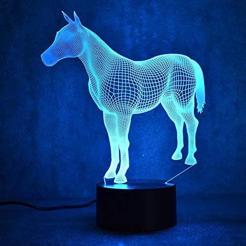 3D at gece lambası hayvan masa lambası dekor masa masa optik Illusion lambaları 7 renk değiştirme ışıkları LED masa