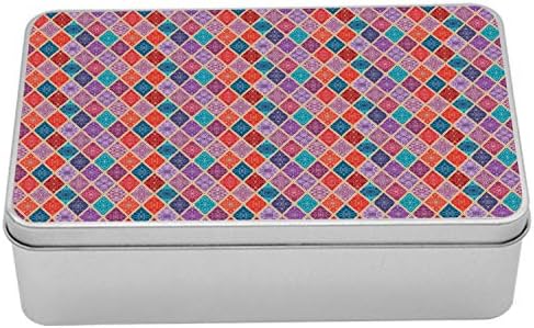 Ambesonne Geometrik Teneke Kutu, Renkli Patchwork Tarzı Oryantal Süs Renkli Eşkenar Dörtgenlerden İlham Alan, Kapaklı