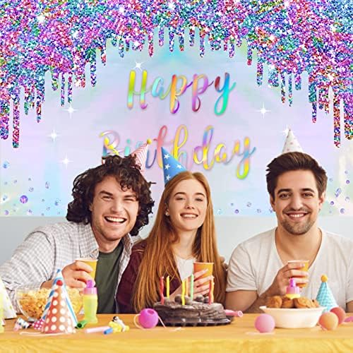 Yanardöner Parti Malzemeleri Holografik Doğum Günü Afiş Süslemeleri, Gökkuşağı Mutlu Doğum Günü İşareti Dekor, renkli