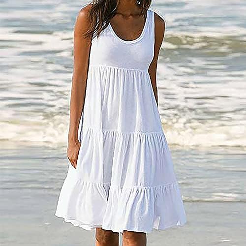 MRGIINRI Elbiseler Kadınlar için 2023 Yaz Kolsuz Fırfır Kollu Yuvarlak Boyun Mini Elbise Boho Gevşek Kısa Dökümlü