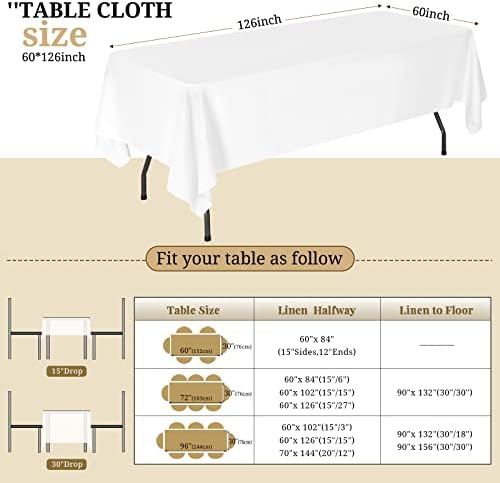 Pesonlook 6 Paketi Beyaz Polyester Masa Örtüleri 60x126 İnç için 8ft Dikdörtgen Masalar, su Geçirmez Masa Örtüsü Leke