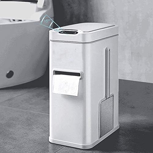 CUJUX İndüksiyon çöp tenekesi kapaklı 7L Banyo çöp tenekesi Tuvalet Fırçası ve Doku Kutusu ile Paslanmaz Çelik Otomatik