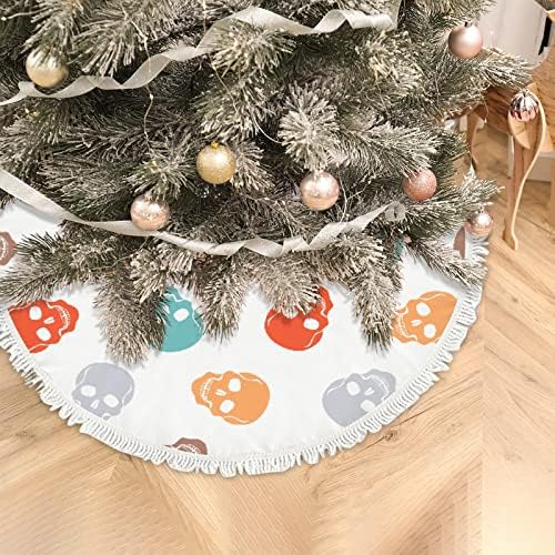 Baegutly Noel Ağacı Etek Yaka 48 İnç Kafatası Renkli Cadılar Bayramı Ağacı Taban Mat Kapak için Noel Tatil Parti Dekorasyon