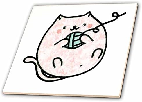 Boyalı İzlenimcilik Tarzında Pembe Çizgi Film Şişman Kedisinin 3dRose Görüntüsü - Fayans (ct_356177_1)