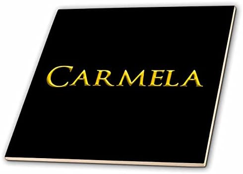 3dRose Carmela popüler, ABD'de yaygın kadın adı. Siyah üzerine sarı - Fayans (ct_349277_1)