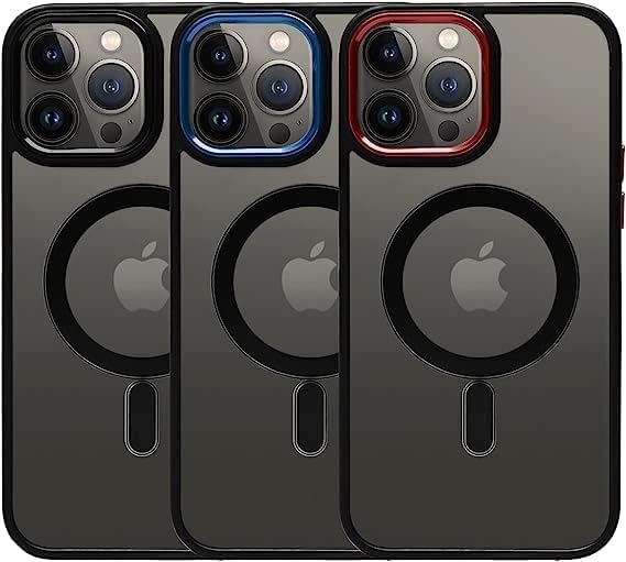 Metal Lens Halkalı ve Düğmeli Yeni Lüks Kristal iPhone 13 Pro Max [MagSafe ile Uyumlu] [Askeri Düşme Koruması] iPhone