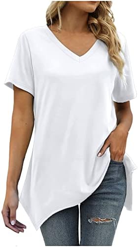 Bayan Kısa Kollu 2023 Giyim V Boyun Pamuk Brunch Temel Gevşek Fit Bluz Gömlek Yaz Sonbahar Gömlek Kadınlar için 48