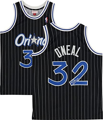 Shaquille o'neal Orlando Magic İmzalı Mitchell & Ness Siyah Çizgili Replika Forması-İmzalı NBA Formaları