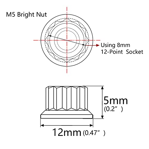 Wanyifa Titanyum M5 M6 M10 12 Noktalı Flanş Somunu Motosiklet Araba Modifikasyonu için 6'lı Paket (M8 Pitch 1.25 mm,