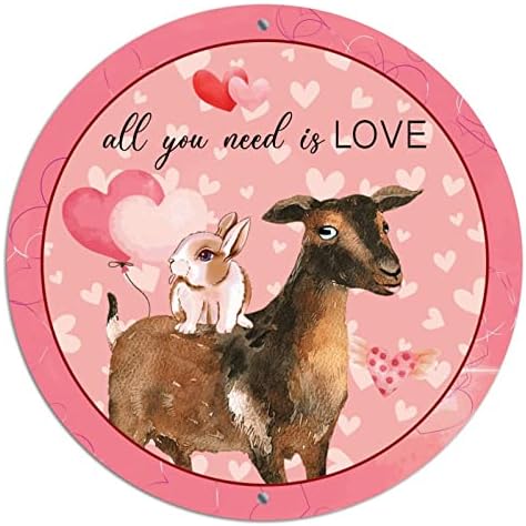 Yuvarlak Metal sevgililer Günü Çelenk İşaretleri İhtiyacınız olan Tek Şey Aşk Çiftlik Hayvanı Koyun Tavşan Pembe Kalp