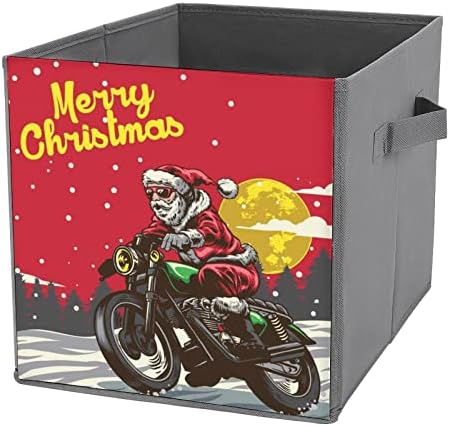 Nudquıo Komik Noel Noel Baba Motosiklet Katlanır eşya kutuları Katlanabilir Kutular Kumaş Küp Basit Organizatör Kolları