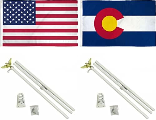 AES 3x5 3'x5' ABD Amerikan w/Colorado Eyaleti Bayrağı w/İki 6 ' Beyaz Bayrak Direği Direği Kitleri Kartal Topper