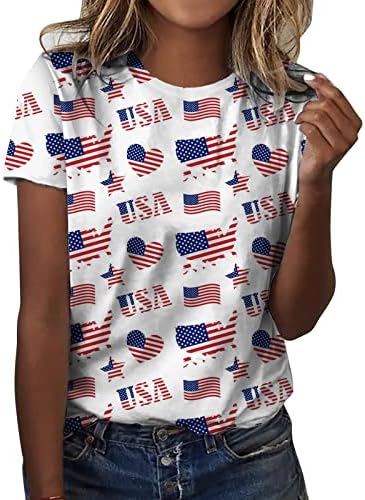 Bayan koşu giysisi Bağımsızlık Günü Kadınlar için Baskı Günlük yazlık gömlek kadın O Boyun Tankı Aktif Gömlek