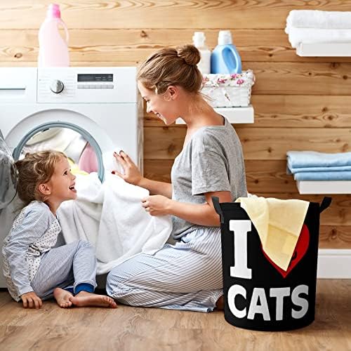 Kedileri ve Kahveyi Seviyorum Yuvarlak Çamaşır torbası Su Geçirmez Saklama Sepeti İpli Kapaklı ve Saplı