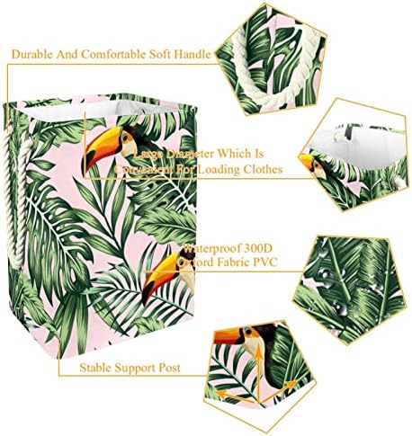 Tropikal Orman Palmiye Kuş Büyük çamaşır sepetleri Kirli kıyafet saklama Çantası Sepetleri Kolları ile Katlanabilir